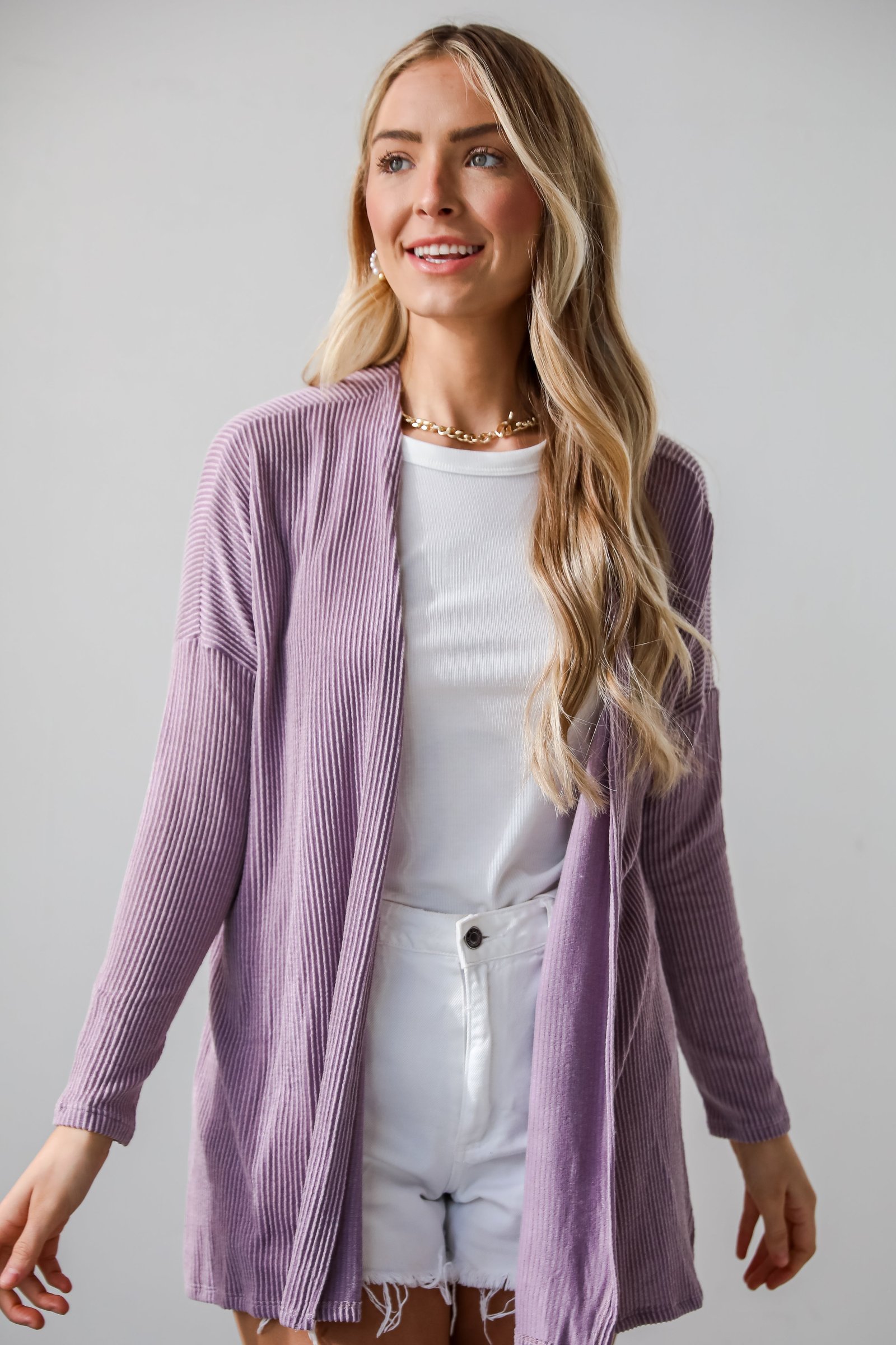 Easygoing Essence Lavender Corded Cardigan