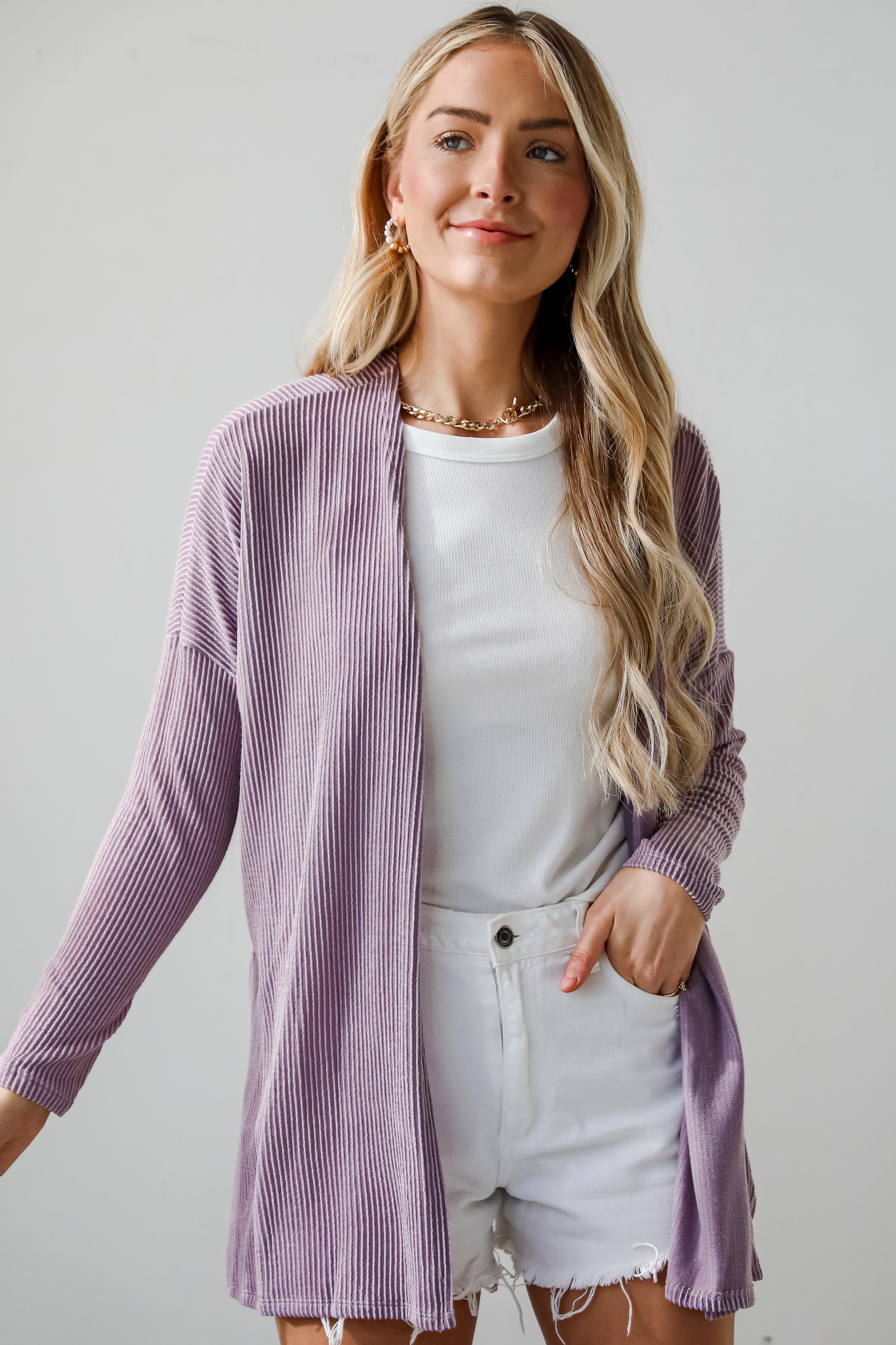 Easygoing Essence Lavender Corded Cardigan