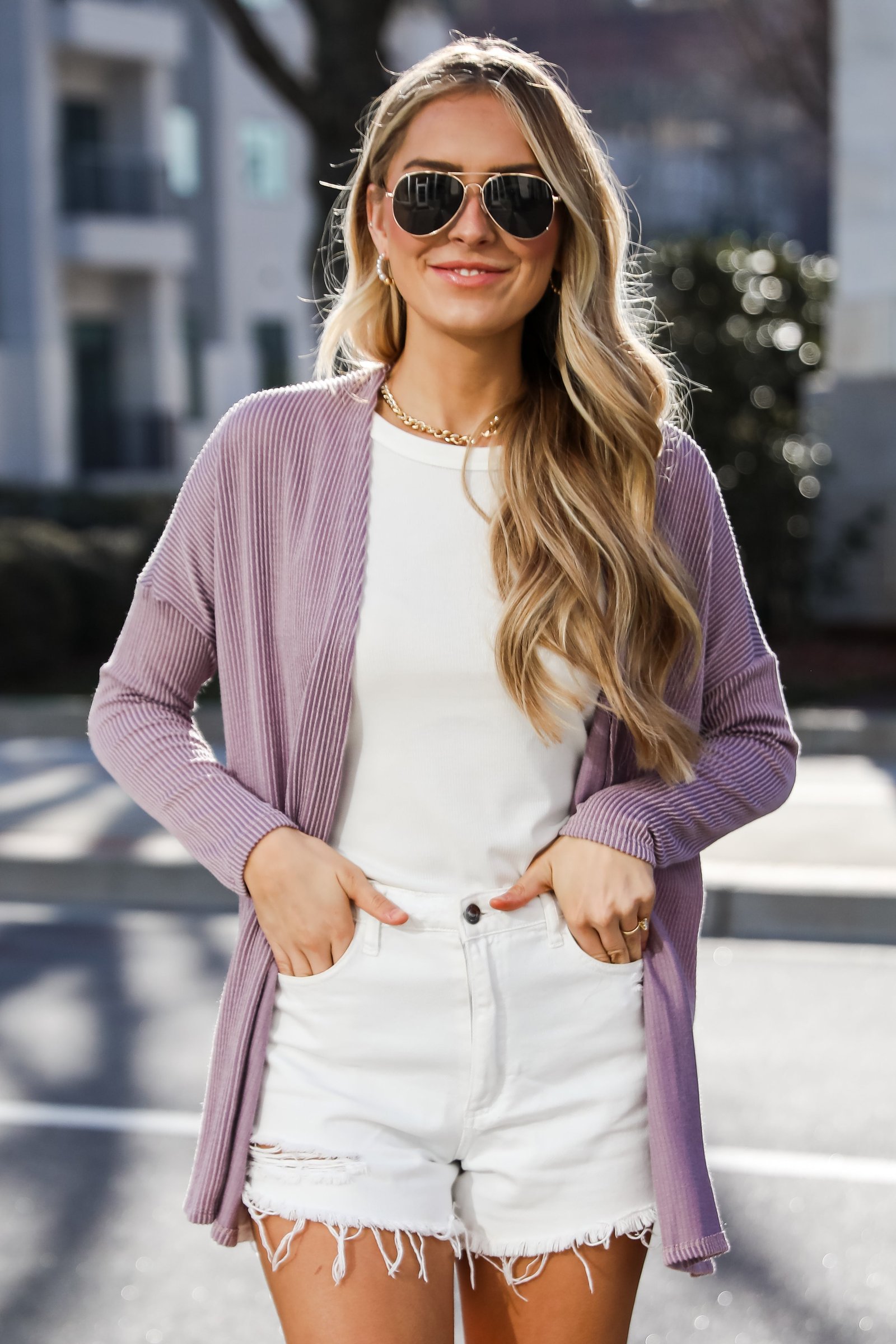 Easygoing Essence Lavender Corded Cardigan