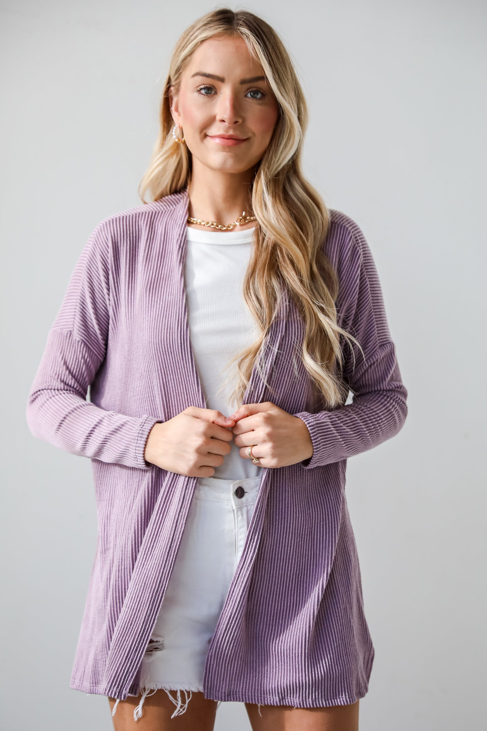 Easygoing Essence Lavender Corded Cardigan